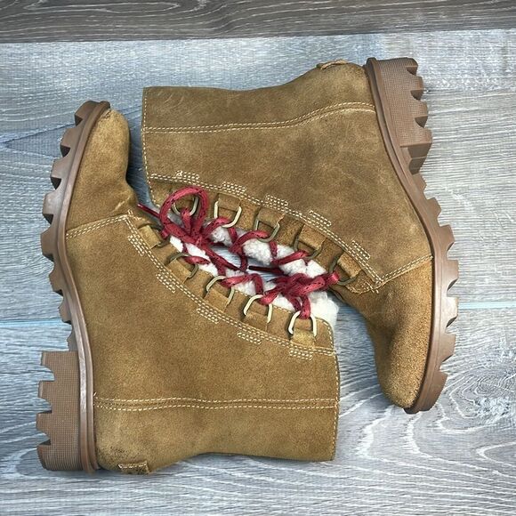 Sorel Phoenix Short Lace Waterproof Tan Suede Women’s Sz 6.5 Shearling Boots - Picture 10 of 11